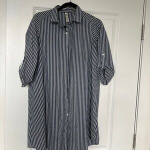 Blue striped button down shirt dress‎